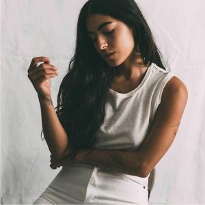 Imogene + Willie Cotton Linen Muscle Tee - Natural - Size S/M